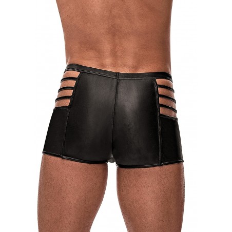 Boxer Cage Short - Simili Cuir Noir - Lanières Sur Les Côtés - Tailles : S / M / L / XL - Male Power