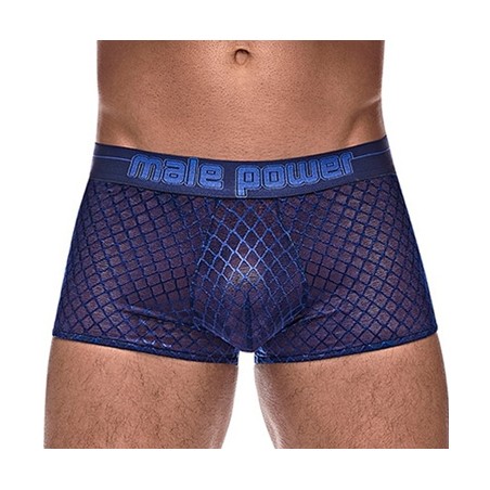Boxer Diamond En Mesh Transparent Recouvert De résille Bleu - Tailles : S / M / L / XL - Male Power