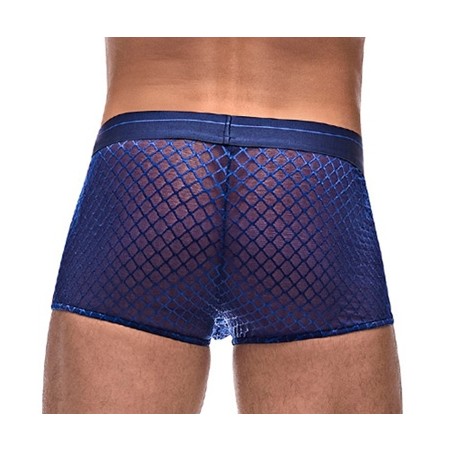 Boxer Diamond En Mesh Transparent Recouvert De résille Bleu - Tailles : S / M / L / XL - Male Power