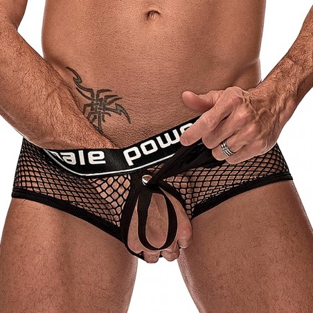 Boxer Cock Pit - Tissu A Fines Mailles Noir - Partie Avant Amovible Avec Anneau Elastique - S / M / L / XL - Male Power