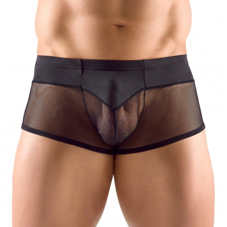 Boxer Netho Noir - Découpe en V Devant Et Reins Opaque - Fine Résille - Tailles : S / M / L / XL / XXL - Svenjoyment