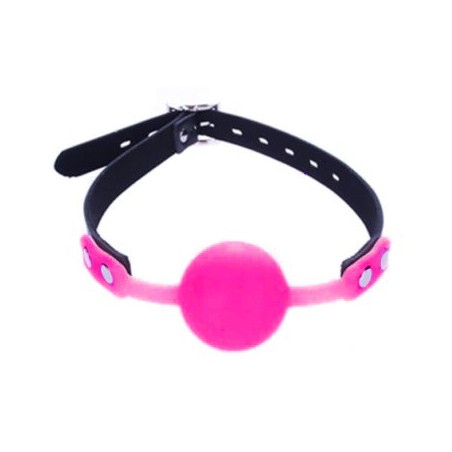 Bâillon Boule Pleine - Sangle Ajustable Noire De 41 A 56 cm - Boule Silicone Rose Ø 4 cm - BDS Master