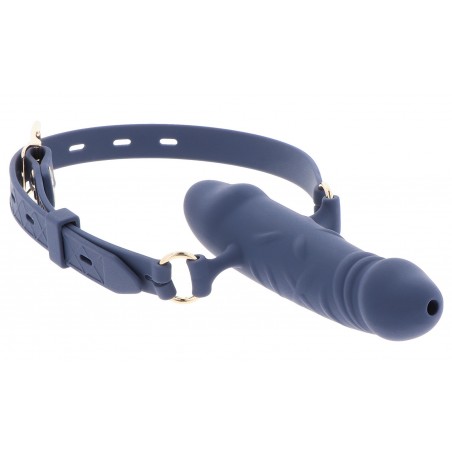 Bâillon Gode Supreme Double Bleu 9,5 Cm / Ø 3,4 Cm - Dildo Interne 4,5 / Ø 3,5 Cm - Sangle Réglable - Taboom
