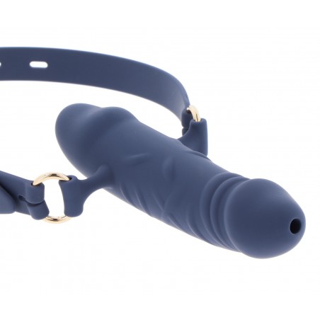 Bâillon Gode Supreme Double Bleu 9,5 Cm / Ø 3,4 Cm - Dildo Interne 4,5 / Ø 3,5 Cm - Sangle Réglable - Taboom