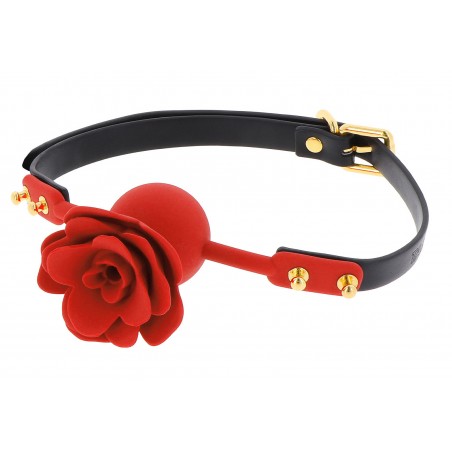 Bâillon Boule Wild Roses - Rose Et Boule Silicone Rouge - Sangle Ajustable Noire - Ø 4 cm - Taboom