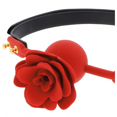 Bâillon Boule Wild Roses - Rose Et Boule Silicone Rouge - Sangle Ajustable Noire - Ø 4 cm - Taboom