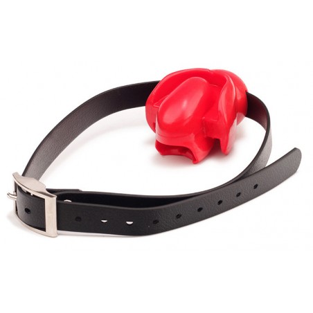 Bâillon Fix Tongue Rouge Avec Cadenas - Espace Interne Pour La Langue - Sangle Simili Cuir Réglable Noire - BDS Master