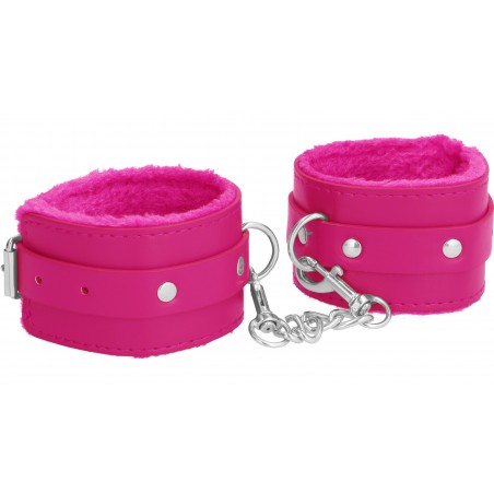 Menottes De Poignets Plush - Ø 23 cm / 5 cm - Simili Cuir Rose - Rembourrées - Mousqueton Et Chaîne Métal - Ouch