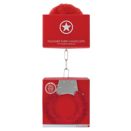 Menottes Pleasure Avec Fourrure Rouge Pour Poignets - Métal Argenté - 2 Jeux De Clés - Ouch