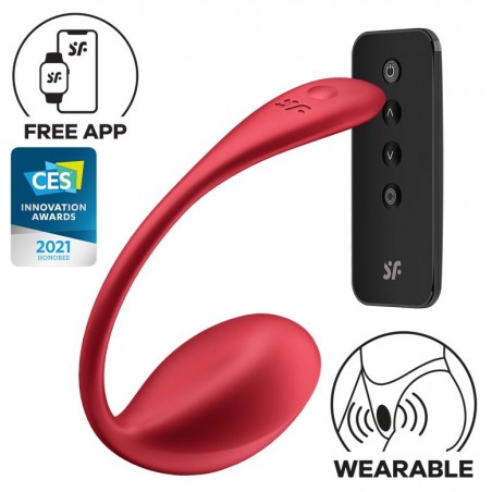 Œuf Vibrant Shiny Rouge - Connecté - Télécommandé - Waterproof - Rechargeable - 8 cm / Ø 4 cm - Satisfyer