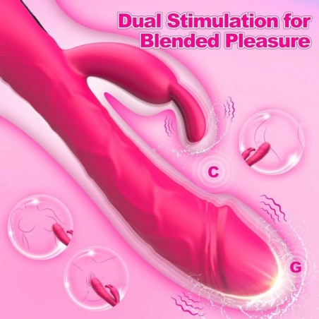 Rabbit Strié - Spotbit Fuchsia - Oreilles De Lapin - Gland Décalotté - Rechargeable - 14 cm / Ø 3,7 cm - Myplaytoys