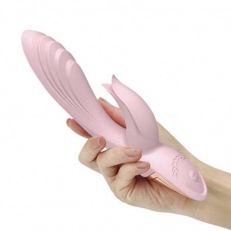 Rabbit Twist Vibe Rose - Nervuré - 2 Ergots Clitoridiens - Rechargeable - 12 / Ø 3,4 cm - Myplaytoys