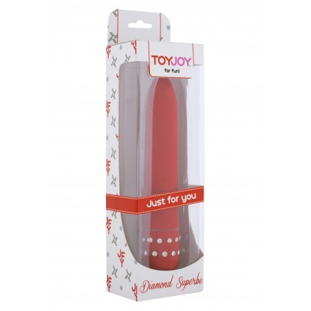Vibromasseur Avec Strass - Diamond Superbe Rouge - Vaginal Ou Zones Erogènes - 15 cm / Ø 2,5 cm - Toyjoy