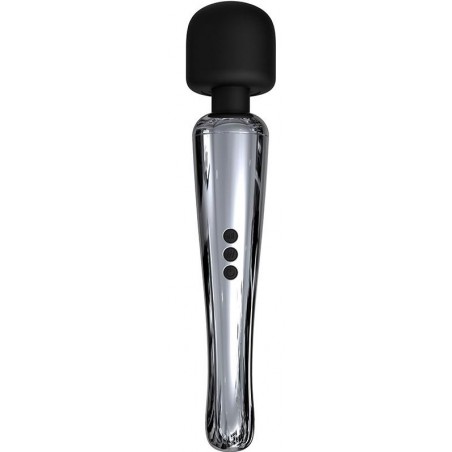 Stimulateur clitoridien - Wand Silvery - Tête Noire - Corps Argenté - Rechargeable - 30 cm / Ø 5,5 cm - Action
