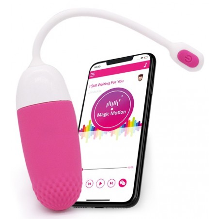 Œuf Vibrant Strié Vini Fuchsia - Connecté - Waterproof - Rechargeable - 10 cm / Ø 3,6 cm - Magic Motion