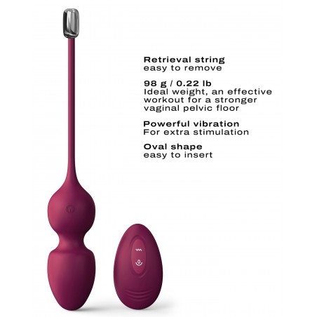 Boules de Geisha Vibrantes Love Balls Bordeaux Télécommandées - Bille Libre - Rechargeable - Œuf Vibrant - 9 / Ø 3,5 cm - Dorcel