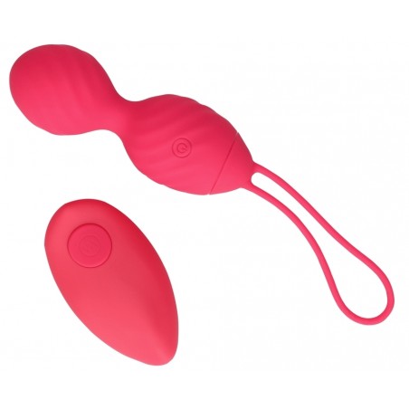 Boules de Geisha Vibrantes Strawred Rouges Télécommandées - Rechargeable - Œuf Vibrant - 10 / Ø 3,5 cm - Loveline