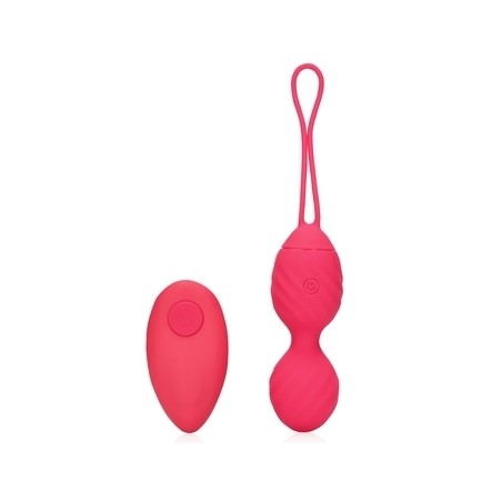 Boules de Geisha Vibrantes Strawred Rouges Télécommandées - Rechargeable - Œuf Vibrant - 10 / Ø 3,5 cm - Loveline