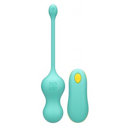 Boules de Geisha Vibrantes Cello Turquoise - Télécommandées - Rechargeable - Œuf Vibrant - 7 / Ø 3,5 cm - Romp