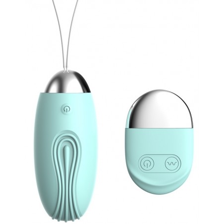 Œuf Vibrant Nervuré - Wholy Turquoise - Télécommandé - Rechargeable - Silicone doux - 8 cm / Ø 3,2 cm - Generique