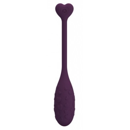 Œuf Vibrant Fisherman Violet - Strié De Cœurs - Connecté - Waterproof - Rechargeable - 8 cm / Ø 3,2 cm - Pretty Love