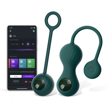 Kit Œuf Vibrant Crystal Duo Vert - 1 Boule Normale - 2 Boules Connectées/Etanches/Rechargeables - 8 / Ø 3,5 cm - Magic Motion