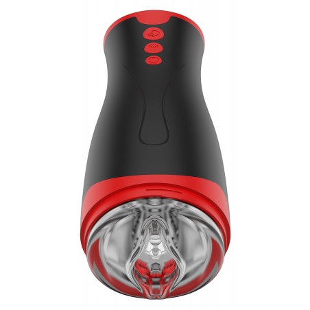 Masturbateur Deep Squeeze Noir Et Rouge - Succions Et Vibrations - Gaine Structurée - USB - 13 cm / Ø 4 cm - Hidden Desire