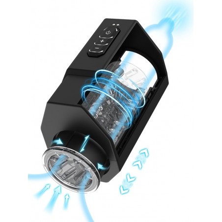 Masturbateur Tchumby Noir - Va-Et-Vient Et Rotation - Gaine Structurée - Rechargeable - 14 cm / Ø 4 cm - SuckMeToys
