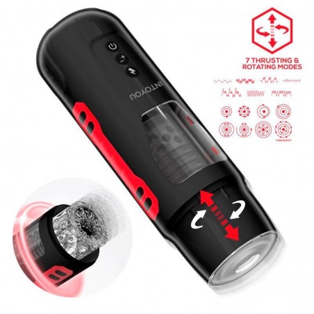 Masturbateur Pyro Noir - Va-Et-Vient Et Rotation - Fonction Turbo - Ecouteurs Et Voix - Rechargeable - 10 / Ø 4,5 cm - Intoyou