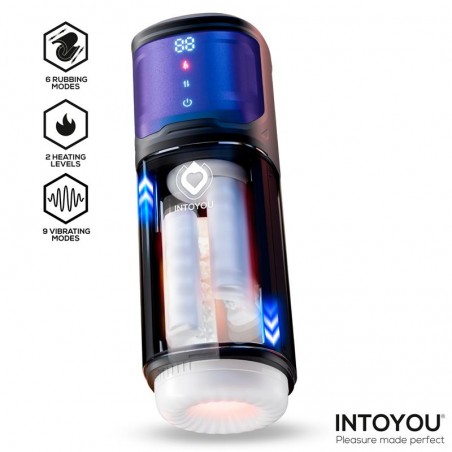Masturbateur Chauffant Nextor Noir - Frottements Et Vibrations - Rechargeable - 14 / Ø 3,5 cm - Intoyou