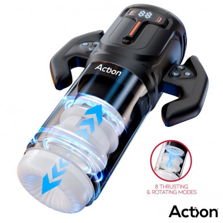 Masturbateur Vibrant Zyon Noir - Va-Et-Vient Et Rotations - Forme Manette De Jeu - Rechargeable - 20 cm - Action