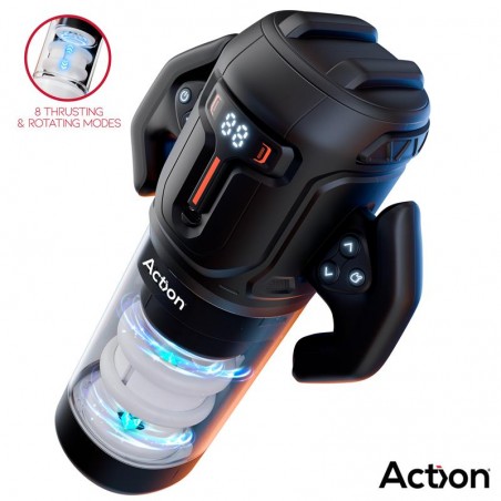 Masturbateur Vibrant Zyon Noir - Va-Et-Vient Et Rotations - Forme Manette De Jeu - Rechargeable - 20 cm - Action