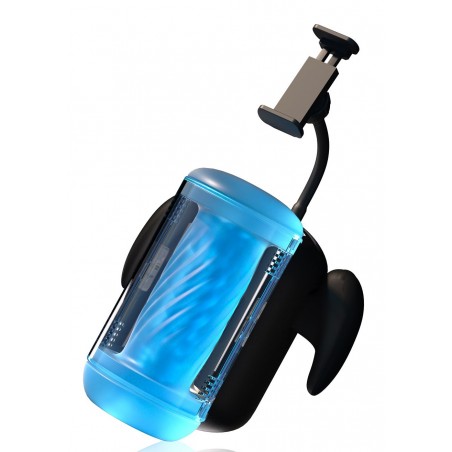 Masturbateur Vibrant Wingman Lite Bleu Va-Et-Vient - 2 Poignées - Support Smartphone - Rechargeable - 14 cm / Ø 4 cm - Blowcast