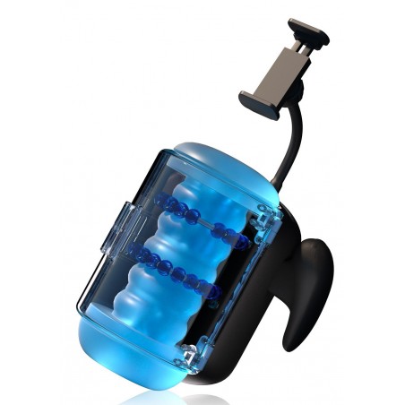 Masturbateur Wingman Plus Va-Et-Vient - Billes Glissantes - 2 Poignées - Support Smartphone - USB - 14,5 cm / Ø 4 cm - Blowcast