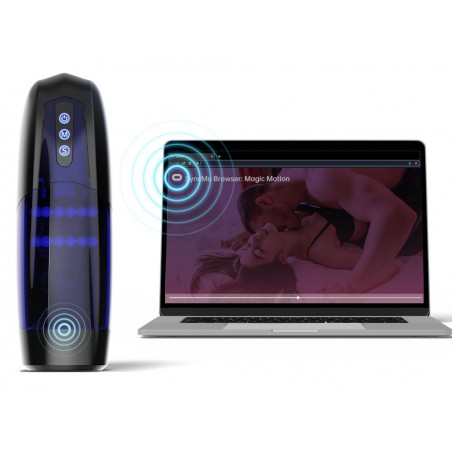 Masturbateur Vibrant Xone - Connecté - Rechargeable - Coque A LED Bleu - 13 cm / Ø 3,3 cm - Magic Motion