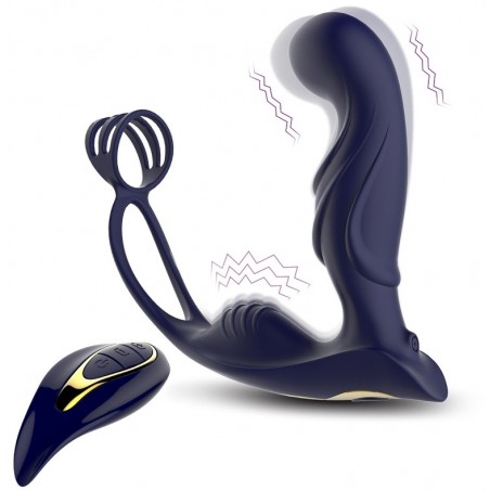 Stimulateur de Prostate Assring Bleu - Anneau Cockring - Télécommandé - Rechargeable - 11 cm / Ø 2,7 cm - Analtech