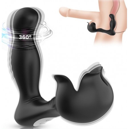 Stimulateur De Prostate Rotatif Et Sac Surround Noir - Télécommandé - Etanche - Rechargeable - 10 cm / Ø 3,4 cm - Fukr