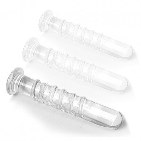 Gode Rolled L - Dildo Strié Transparent - Verre Thermo Réactif - Chaud / Froid - Waterproof - 18 cm / Ø 3,2 cm - ClearlyHorny