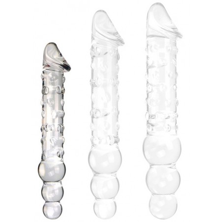 Gode Threeball S - 2 Côtés Différents - Verre Thermo Réactif Chaud / Froid - De 8 A 16 cm / Ø De 2,8 A 4 cm - ClearlyHorny