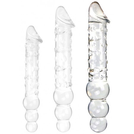 Gode Threeball L - 2 Côtés Différents - Verre Thermo Réactif Chaud / Froid - De 11 A 20 cm / Ø De 3,8 A 5 cm - ClearlyHorny