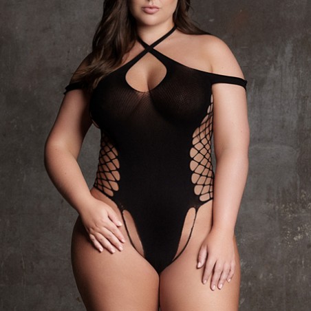 Body Grande Taille Leda Noir - Croisillons Côtés Et Dos - Lanières Croisées Au Cou - Le Desir