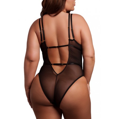 Body Carlita Grande Taille - Dentelle Et Voile Noir - Diverses Lanières Réglables - Le Desir