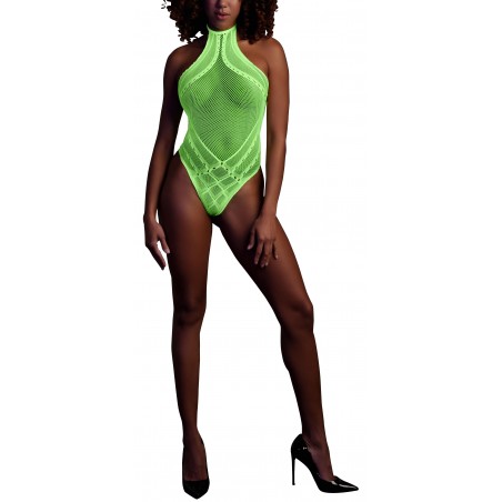 Body Dos Nu Vert Phosphorescent - Se Noue Au Cou - Dessins - Tailles : XS/XL - XL/4XL - Ouch