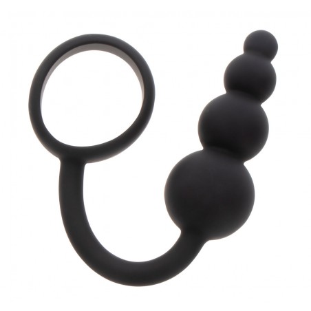 Cockring A 3 Boules Et Plug Beads Ring Waterproof - Cockring Ø 4 cm Extensible - Plug Anal 8,5 cm / Ø 3,5 cm - Toyjoy