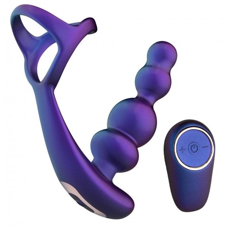 Ballstretcher Et Plug A 5 Boules - Stellar Force Violet - Vibrant - Rechargeable - Télécommandé - Plug 10 cm / Ø 3,4 cm - Hueman