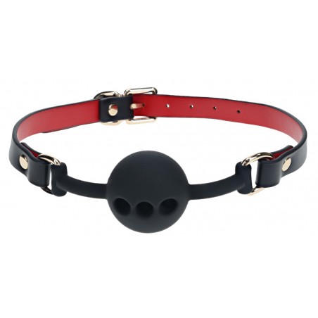 Bâillon Boule Milan A Trous - Sangle Ajustable Noir Et Rouge - Ø 4,1 cm - Ouch