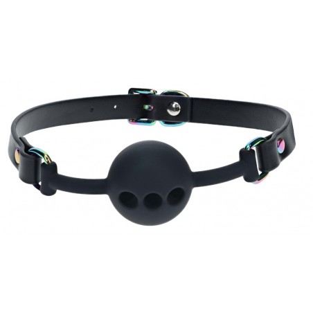 Bâillon Boule Venise A Trous - Sangle Ajustable Noir - Anneaux Irisés - Ø 4,1 cm - Ouch