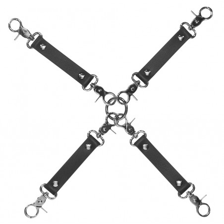 Croix De Hogtie En Simili Cuir Venise Noir - Rivets Et Mousquetons En Métal Irisé - Ouch