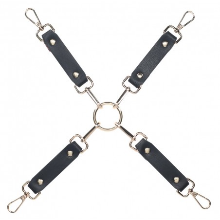 Croix De Hogtie En Simili Cuir Milan Noir - Rivets Et Mousquetons En Métal Doré - Ouch