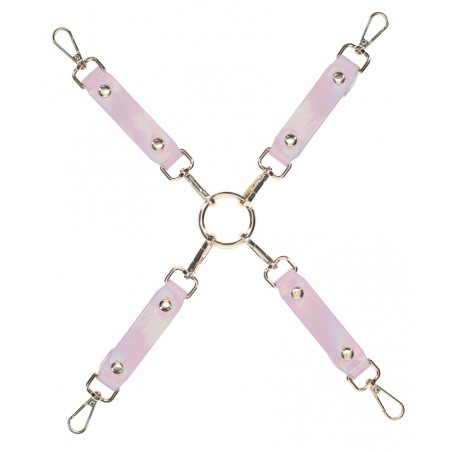 Croix De Hogtie En Simili Cuir Paris Rose - Rivets Et Mousquetons En Métal Doré - Ouch